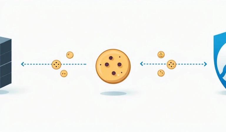 Rappresentazione visiva di piccoli file di testo che viaggiano tra un server web e un browser, simboleggiando i cookie.