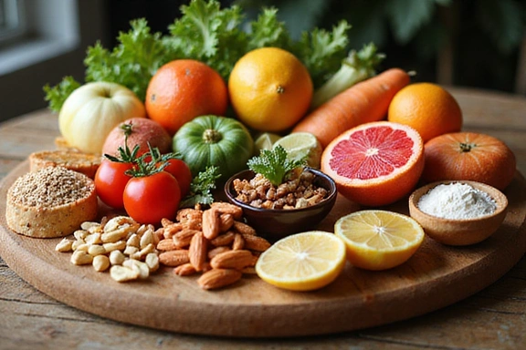 Vivace composizione di cibi sani e colorati